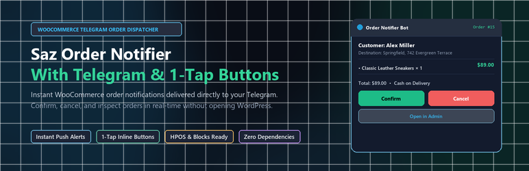 Saz Order Notifier With Telegram For WooCommerce Preview Wordpress Plugin - Rating, Reviews, Demo & Download