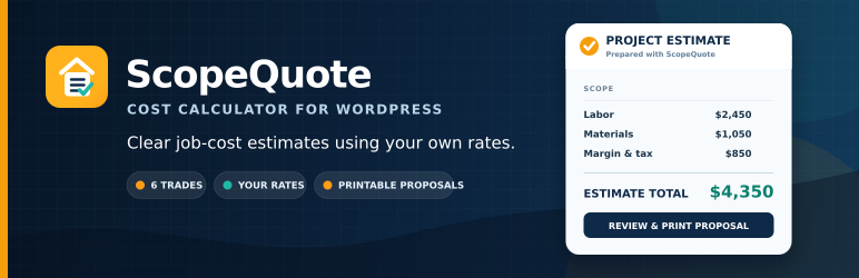 ScopeQuote Cost Calculator Preview Wordpress Plugin - Rating, Reviews, Demo & Download