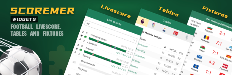 Scoremer: Football Livescore, Tables And Fixtures Preview Wordpress Plugin - Rating, Reviews, Demo & Download