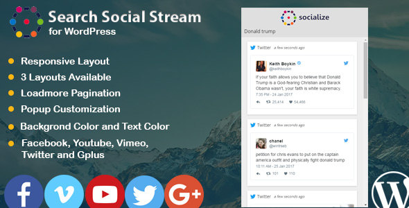 Search Social Stream Plugin for Wordpress Preview - Rating, Reviews, Demo & Download