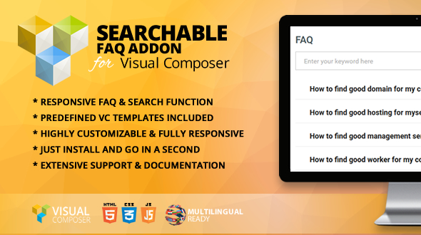Searchable FAQ Addon For WPBakery Page Builder Preview Wordpress Plugin - Rating, Reviews, Demo & Download
