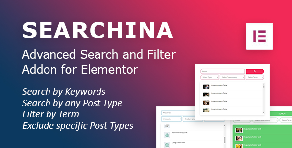 Searchina: Search And Filter Addon For Elementor WordPress Plugin Preview - Rating, Reviews, Demo & Download