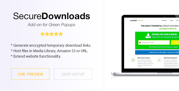 Secure Downloads – Green Popups Add-On Preview Wordpress Plugin - Rating, Reviews, Demo & Download