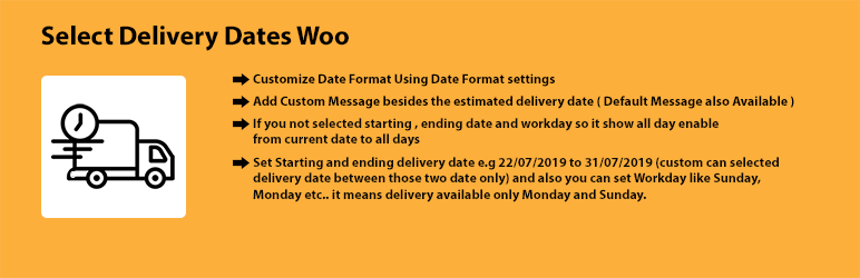 Select Delivery Dates Woo Preview Wordpress Plugin - Rating, Reviews, Demo & Download