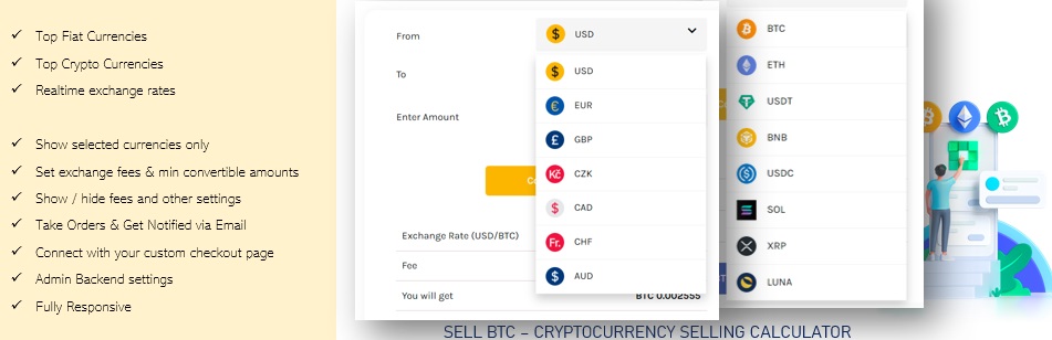 Sell BTC – Cryptocurrency Selling  Calculator Preview Wordpress Plugin - Rating, Reviews, Demo & Download