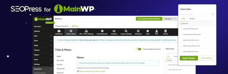 SEOPress For MainWP Preview Wordpress Plugin - Rating, Reviews, Demo & Download