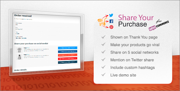 Share Your Purchase For WooCommerce Preview Wordpress Plugin - Rating, Reviews, Demo & Download