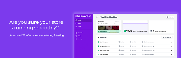 Shopwarden – Automated WooCommerce Monitoring & Testing Preview Wordpress Plugin - Rating, Reviews, Demo & Download