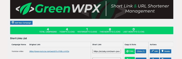 Short Link & URL Shortener Management By GreenWPX Preview Wordpress Plugin - Rating, Reviews, Demo & Download
