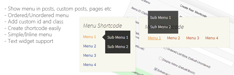 Shortcode Menu Preview Wordpress Plugin - Rating, Reviews, Demo & Download