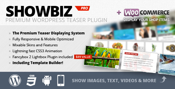 Showbiz Pro Responsive Teaser WordPress Plugin Preview - Rating, Reviews, Demo & Download