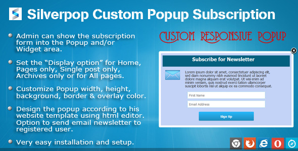 SilverPop Custom Popup Subscription Plugin for Wordpress Preview - Rating, Reviews, Demo & Download