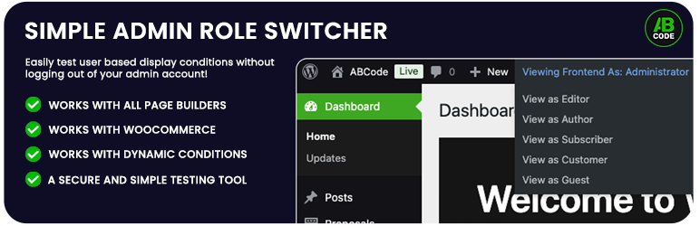 Simple Admin Role Switcher Preview Wordpress Plugin - Rating, Reviews, Demo & Download