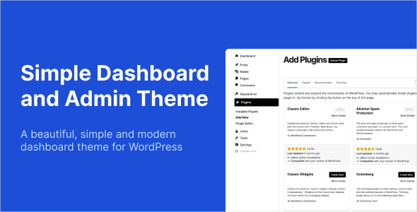 Simple Dashboard Theme / Admin Theme Plugin for Wordpress Preview - Rating, Reviews, Demo & Download