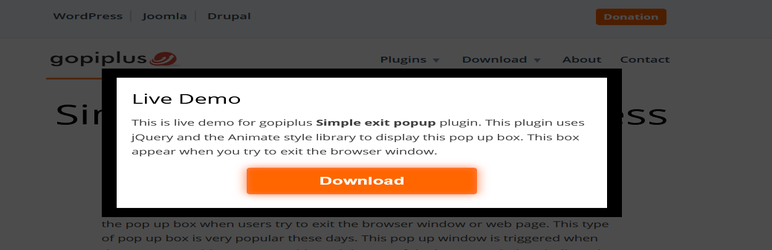 Simple Exit Popup Preview Wordpress Plugin - Rating, Reviews, Demo & Download
