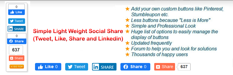 Simple Light Weight Social Share (Tweet, Like, Share And Linkedin) Preview Wordpress Plugin - Rating, Reviews, Demo & Download