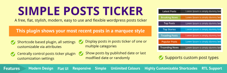 Simple Posts Ticker – Easy, Lightweight & Flexible Preview Wordpress Plugin - Rating, Reviews, Demo & Download