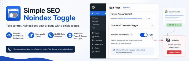 Simple SEO Noindex Toggle Preview Wordpress Plugin - Rating, Reviews, Demo & Download