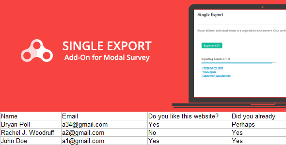 Single Export – Modal Survey Add-on Preview Wordpress Plugin - Rating, Reviews, Demo & Download