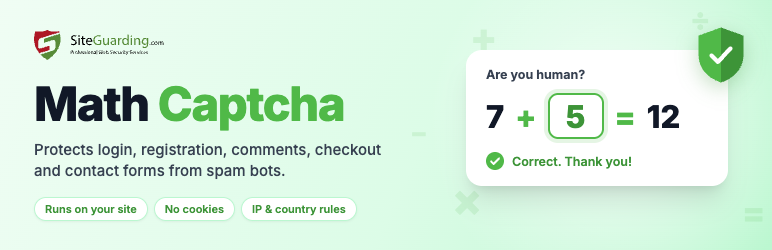 SiteGuarding Math Captcha Preview Wordpress Plugin - Rating, Reviews, Demo & Download