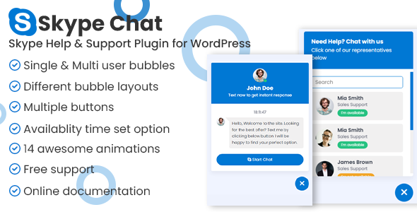 Skype Chat Support Pro WordPress Plugin Preview - Rating, Reviews, Demo & Download