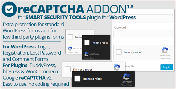 Smart Security Tools: ReCAPTCHA Addon Preview Wordpress Plugin - Rating, Reviews, Demo & Download