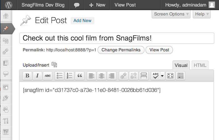 SnagFilms Player Embed Preview Wordpress Plugin - Rating, Reviews, Demo & Download