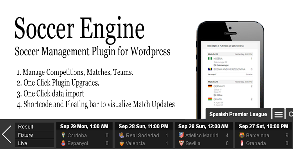 Soccer Engine WordPress Plugin Preview - Rating, Reviews, Demo & Download