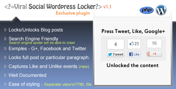 Social Content Locker Plugin for Wordpress  Preview - Rating, Reviews, Demo & Download