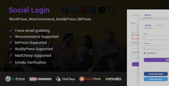 Social Login Plugin for Wordpress WooCommerce BuddyPress BbPress Preview - Rating, Reviews, Demo & Download