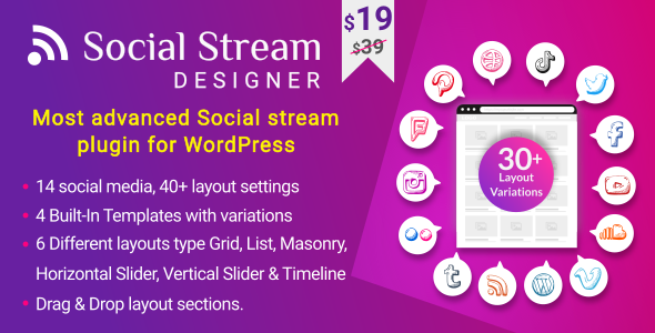 Social Stream Designer – Instagram Facebook Twitter Feed – Social Media Feed Grid Gallery Plugin Preview - Rating, Reviews, Demo & Download