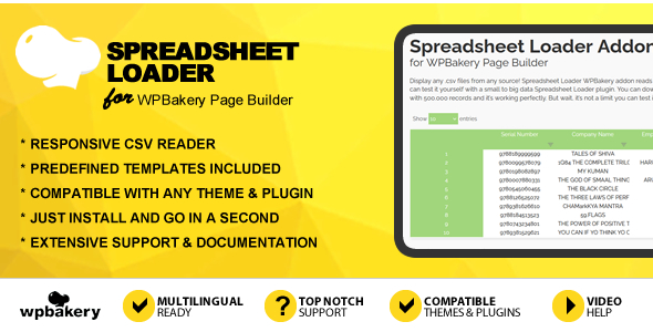 Spreadsheet Loader Addon For WPBakery Page Builder Preview Wordpress Plugin - Rating, Reviews, Demo & Download