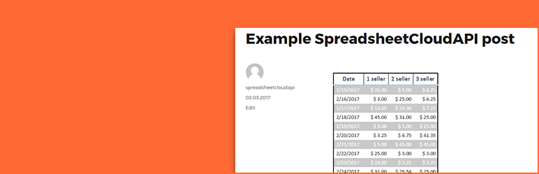SpreadsheetCloudAPI Preview Wordpress Plugin - Rating, Reviews, Demo & Download