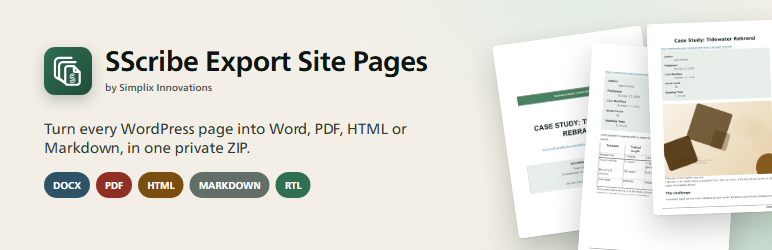 SScribe Export Site Pages Preview Wordpress Plugin - Rating, Reviews, Demo & Download