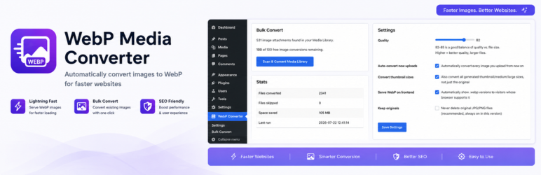 StashPress : WebP Image Conversion Preview Wordpress Plugin - Rating, Reviews, Demo & Download