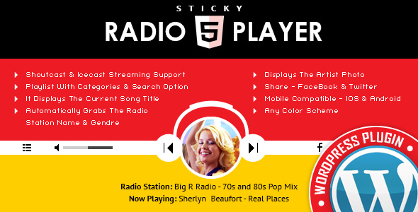 Sticky Radio Player WordPress Plugin – Full Width Shoutcast And Icecast HTML5 Player Preview - Rating, Reviews, Demo & Download