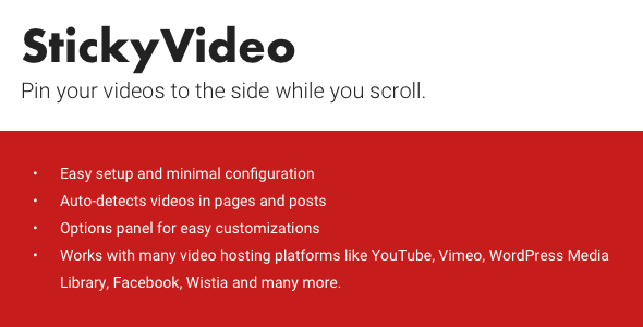 StickyVideo Plugin for Wordpress Preview - Rating, Reviews, Demo & Download