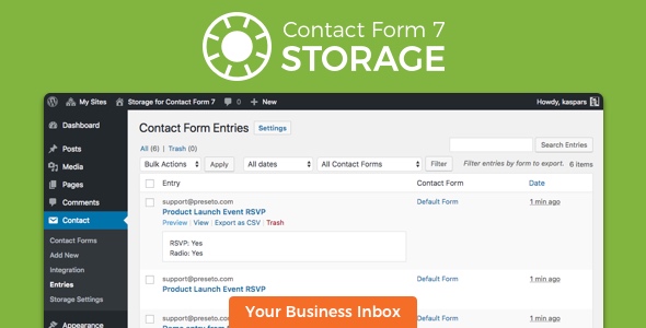 Storage For Contact Form CF7 Preview Wordpress Plugin - Rating, Reviews, Demo & Download