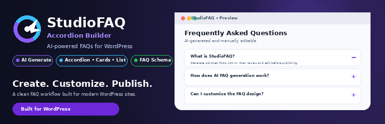 StudioFAQ Accordion Builder Preview Wordpress Plugin - Rating, Reviews, Demo & Download