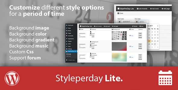 Styleperday Lite (Custom Css, Background, Music, Define Style For Specific Dates) Preview Wordpress Plugin - Rating, Reviews, Demo & Download