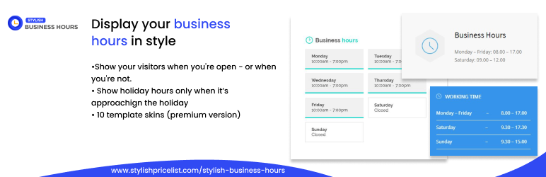 Stylish Business Hours Preview Wordpress Plugin - Rating, Reviews, Demo & Download