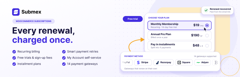 Submex Subscription Billing For WooCommerce Preview Wordpress Plugin - Rating, Reviews, Demo & Download