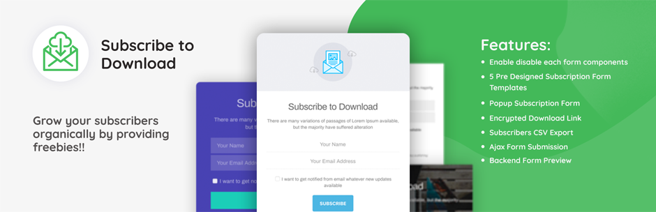 Subscribe To Download Lite – Download After Email Subscription Form WordPress Plugin Preview - Rating, Reviews, Demo & Download