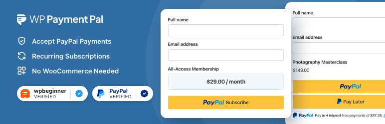 Subscriptions Payment Gateway For PayPal By WPPaymentPal Preview Wordpress Plugin - Rating, Reviews, Demo & Download