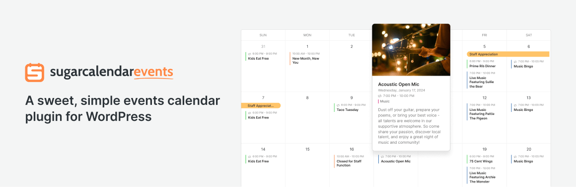 Sugar Calendar – Event Calendar, Event Tickets, And Event Management Platform Preview Wordpress Plugin - Rating, Reviews, Demo & Download