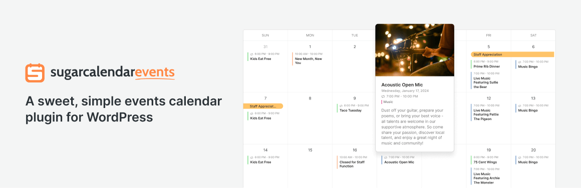 Sugar Calendar – Events Calendar, Event Tickets, And Events Management Platform Preview Wordpress Plugin - Rating, Reviews, Demo & Download