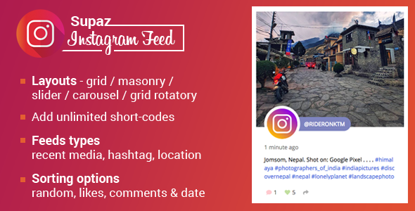 Supaz Instagram Feeds Preview Wordpress Plugin - Rating, Reviews, Demo & Download