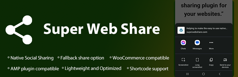 Super Web Share – Native Social Sharing Button Preview Wordpress Plugin - Rating, Reviews, Demo & Download