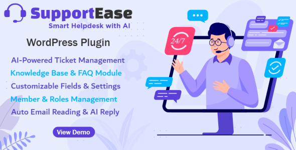 SupportEase AI – Smart Helpdesk Plugin for Wordpress Preview - Rating, Reviews, Demo & Download