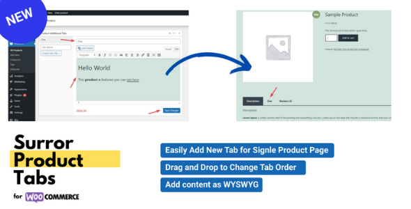 Surror Product Tabs For WooCommerce Preview Wordpress Plugin - Rating, Reviews, Demo & Download